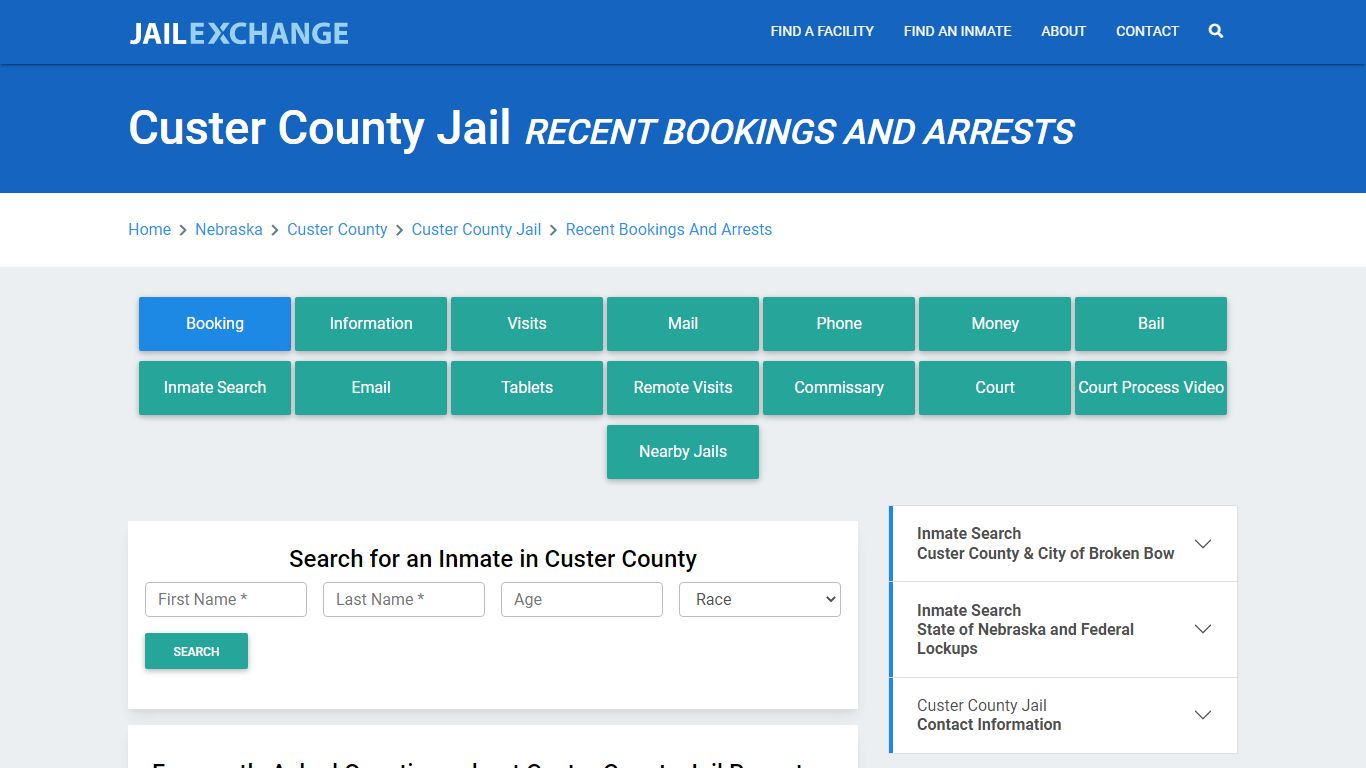 Custer County Jail NE Recent Arrests and Bookings - Jail Exchange