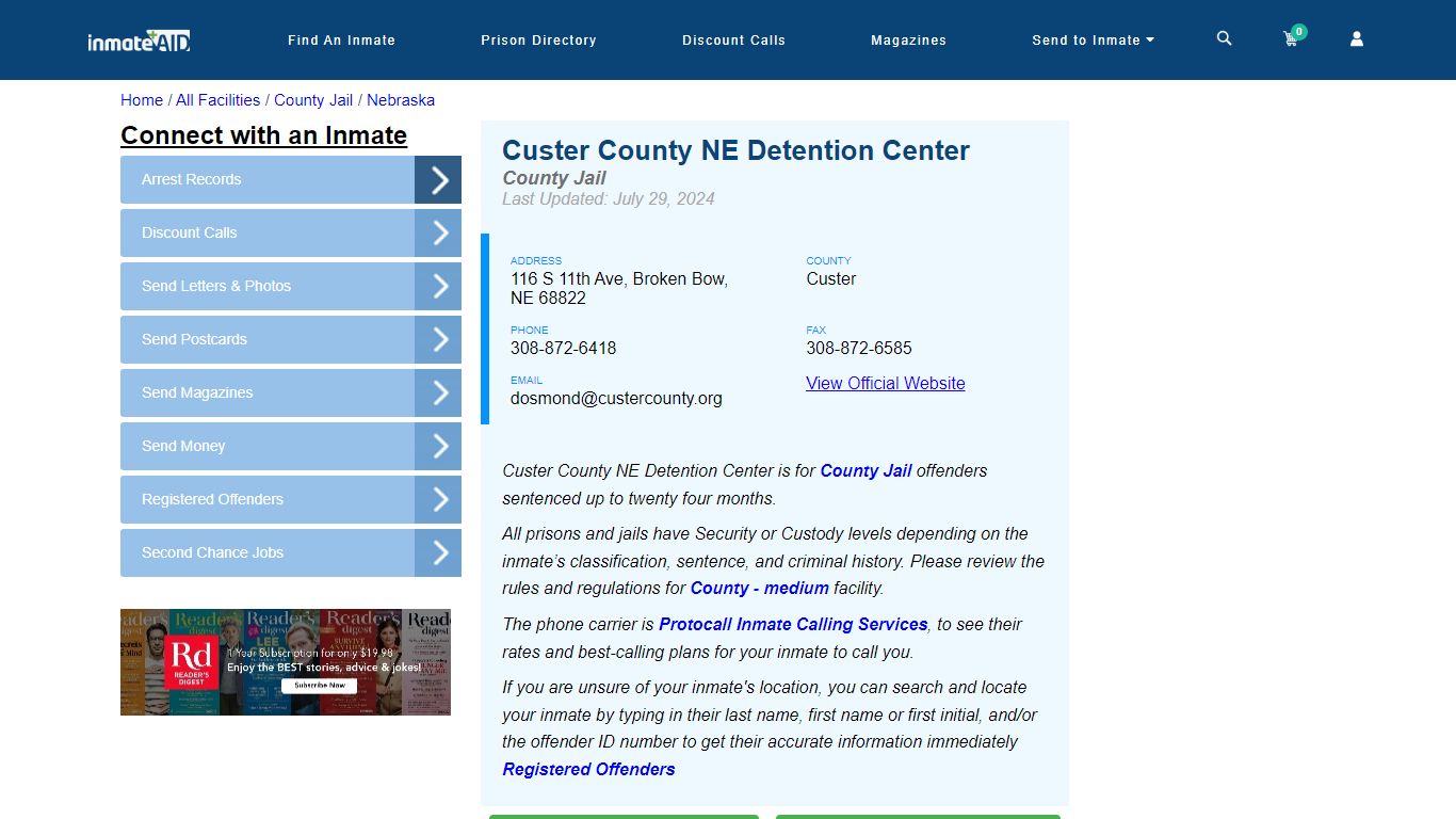 Custer County NE Detention Center - Inmate Locator