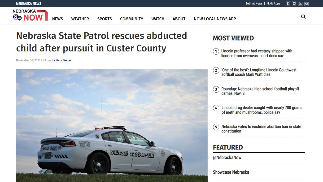 Nebraska State Patrol rescues abducted child after pursuit in Custer County