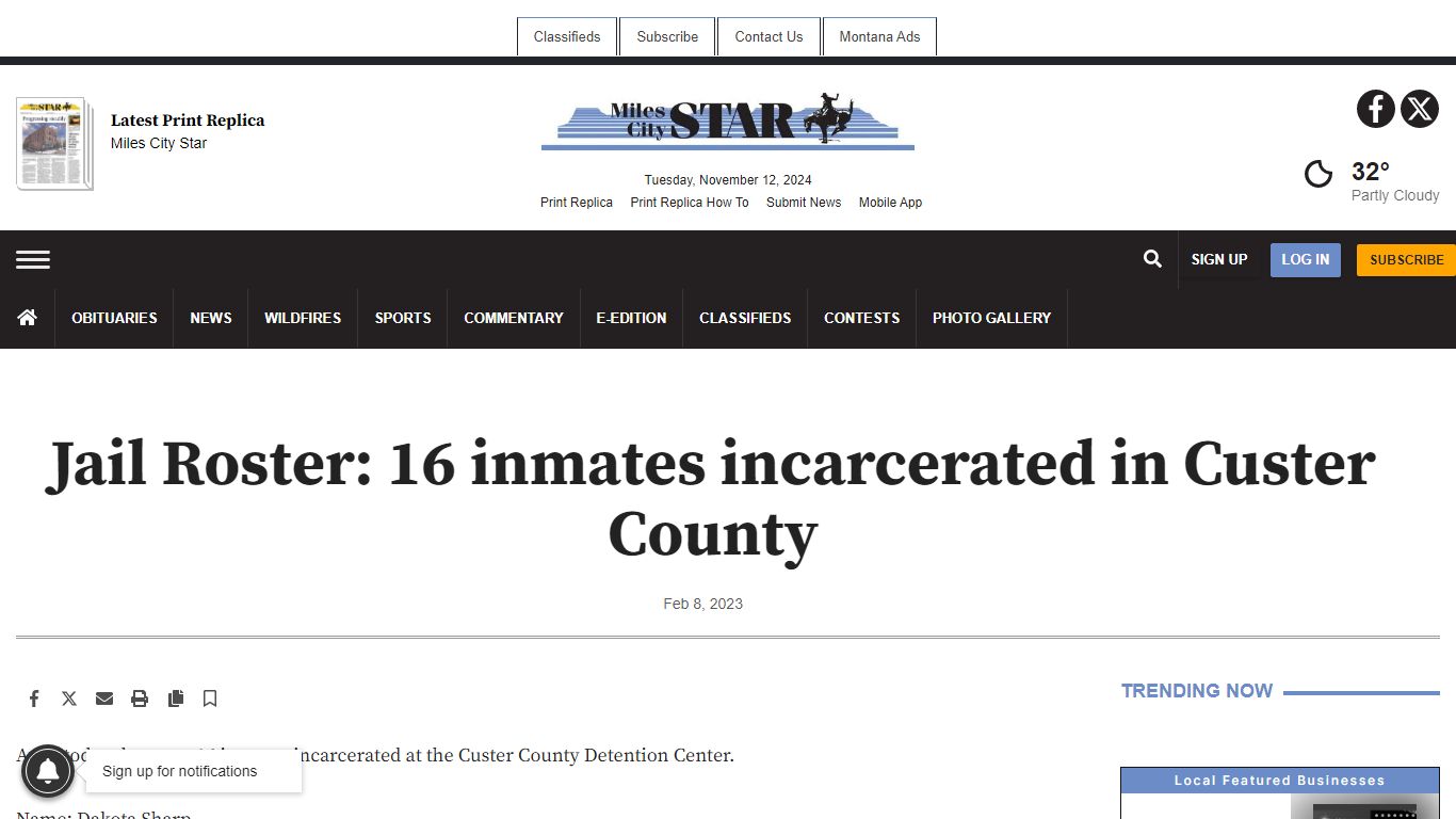 Jail Roster: 16 inmates incarcerated in Custer County