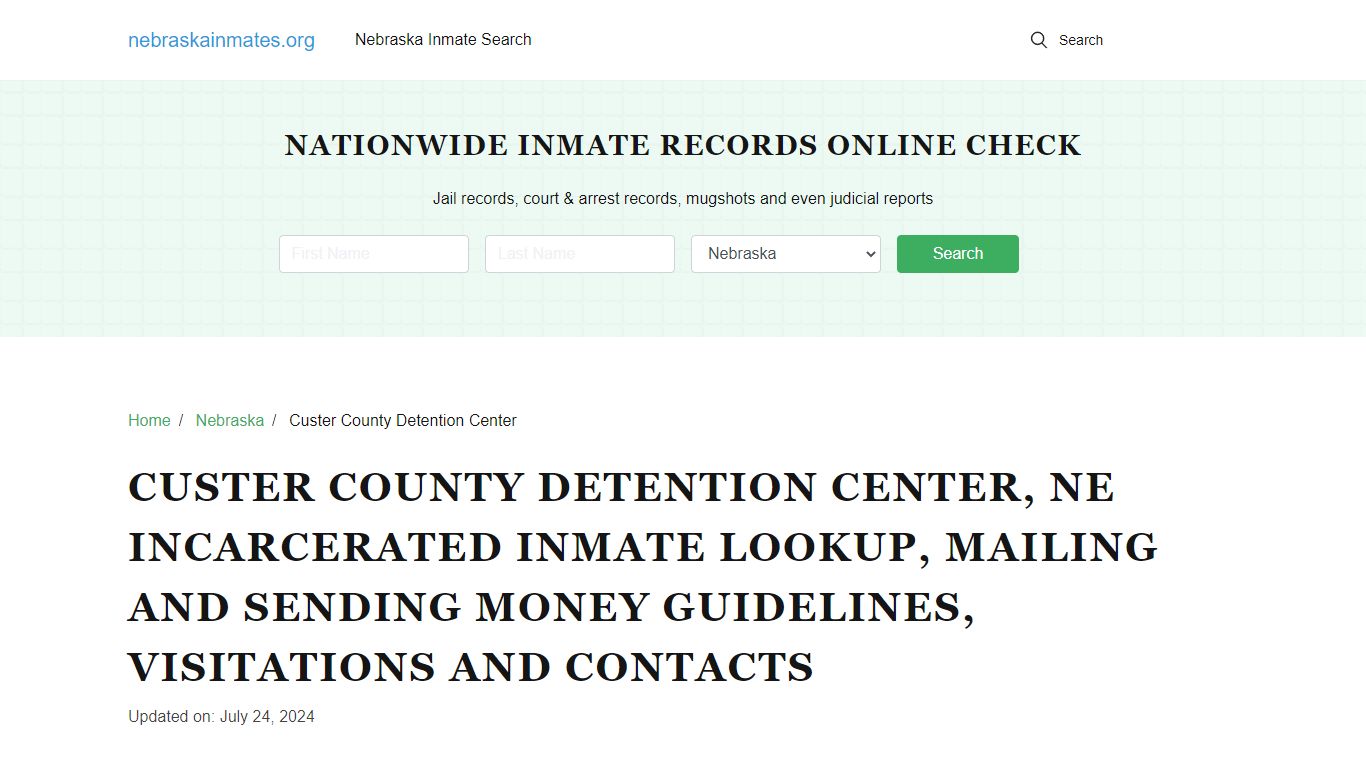 Custer County Detention Center, NE: Offender Locator, Visitation ...